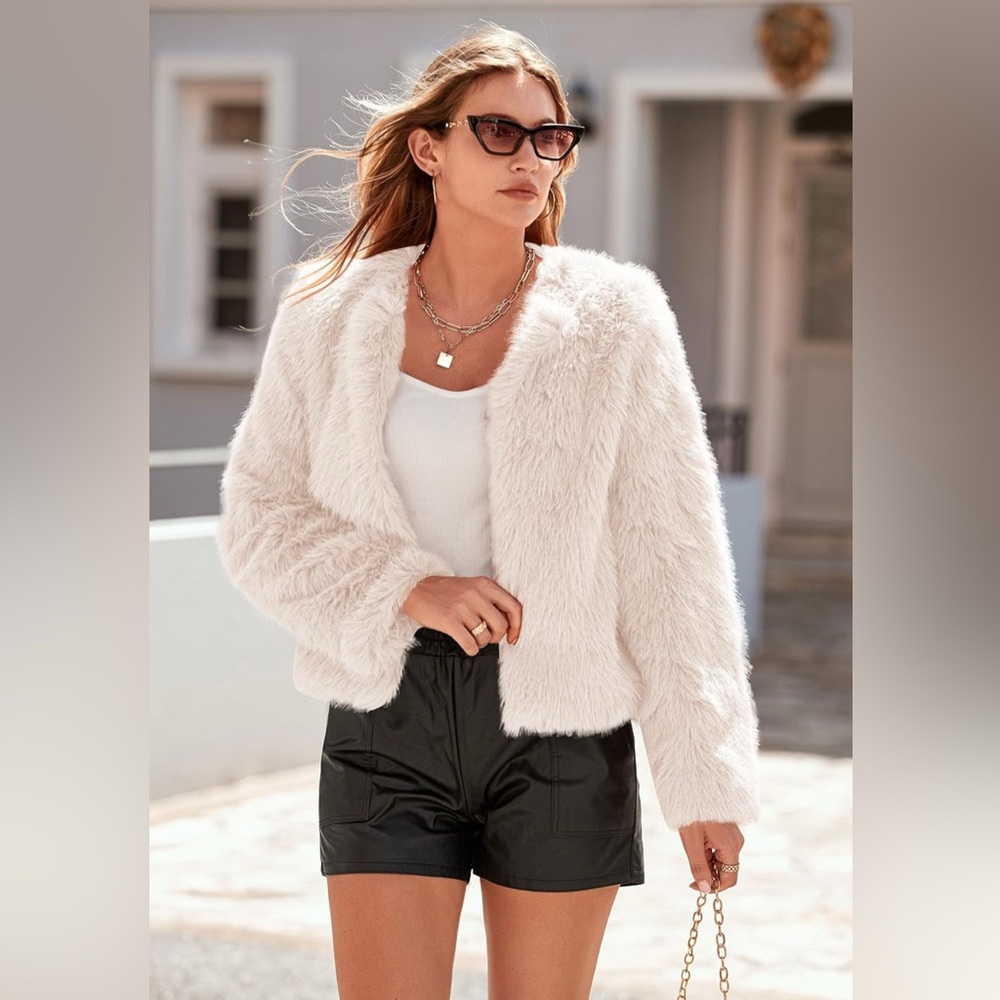 PRETTYGARDEN 2025 Winter Coats Fleece Cropped Jacket Faux Fur Pockets Shaggy